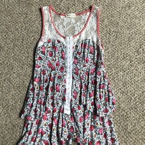 Floral and Lace Ruffle Tank Top